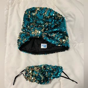 Turquoise/Gold turban with matching mask